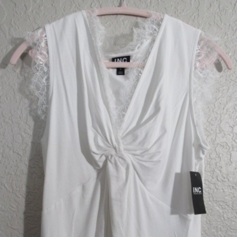 INC Glam Knits Washed White Lace Inset Top – Size M – NWT
